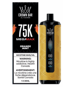 Buy AL Fakher Crown Bar 75k– Orange Mint In Canada. The inhale delivers bright citrus sweetness, while the exhale leaves a crisp, minty chill, creating a balanced and invigorating flavor.